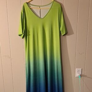 Elegant Ombre Green and Blue Maxi Dress
